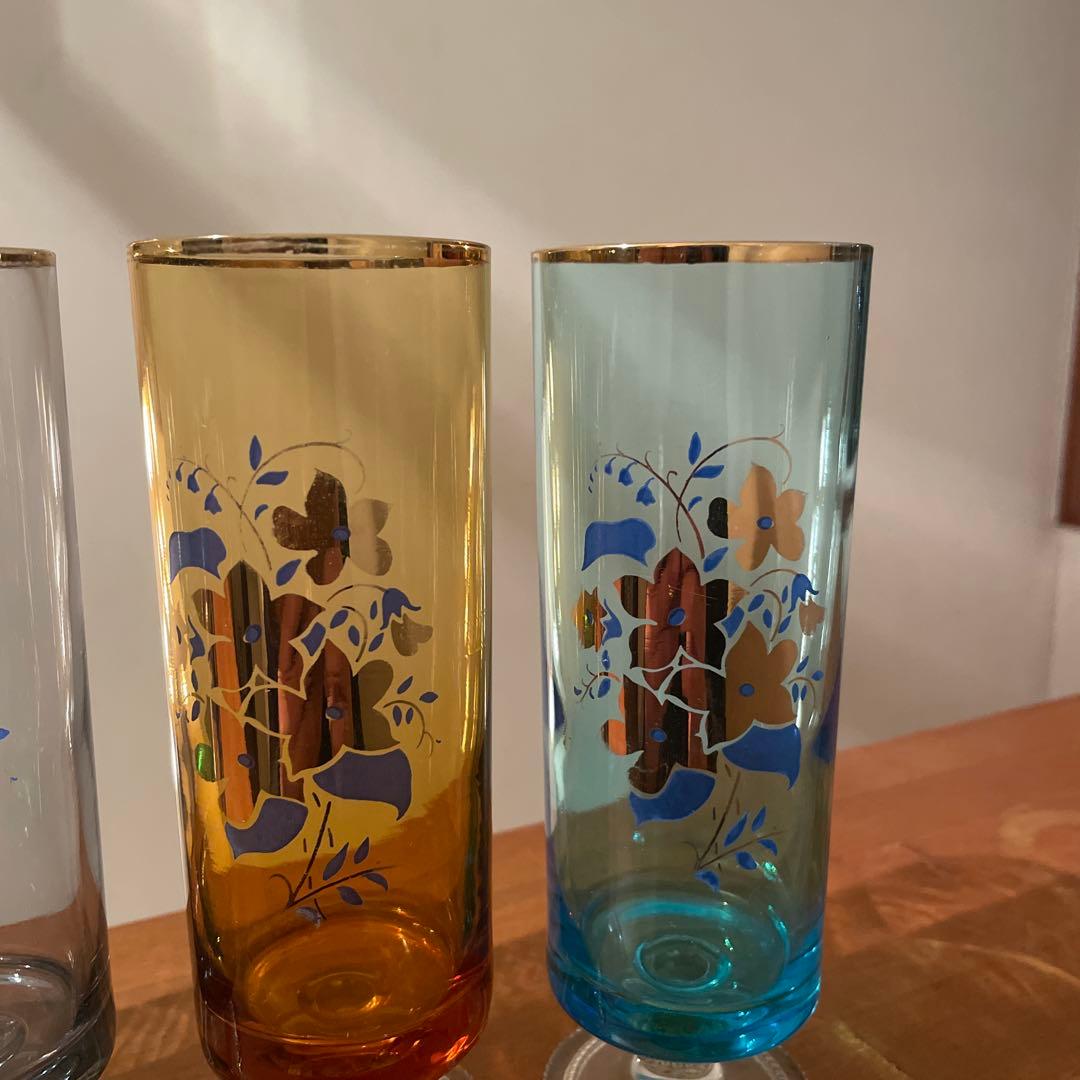 超希少　レア　昭和レトロ　アデリア　花柄　脚付きグラス　４セット