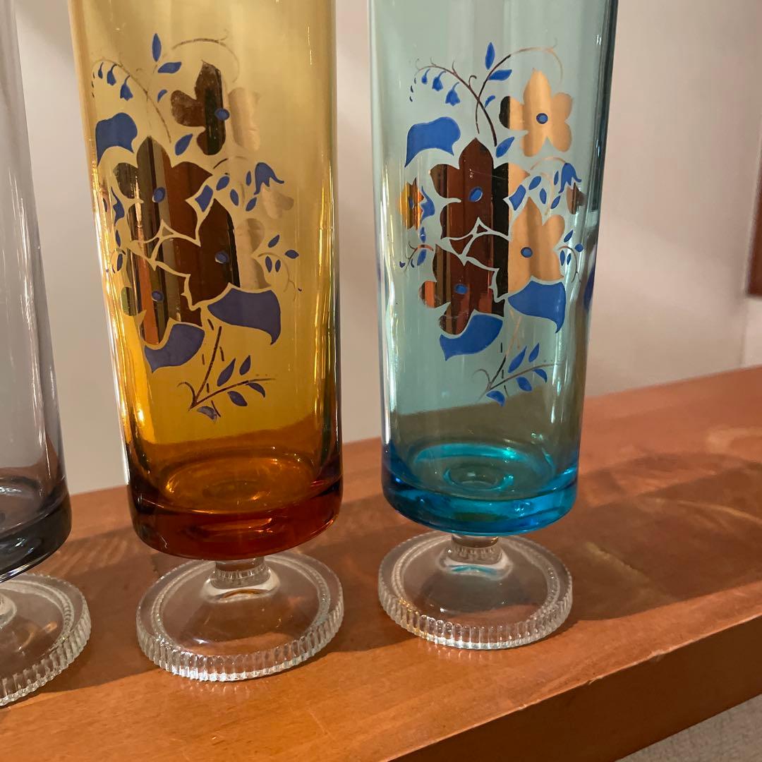 超希少　レア　昭和レトロ　アデリア　花柄　脚付きグラス　４セット