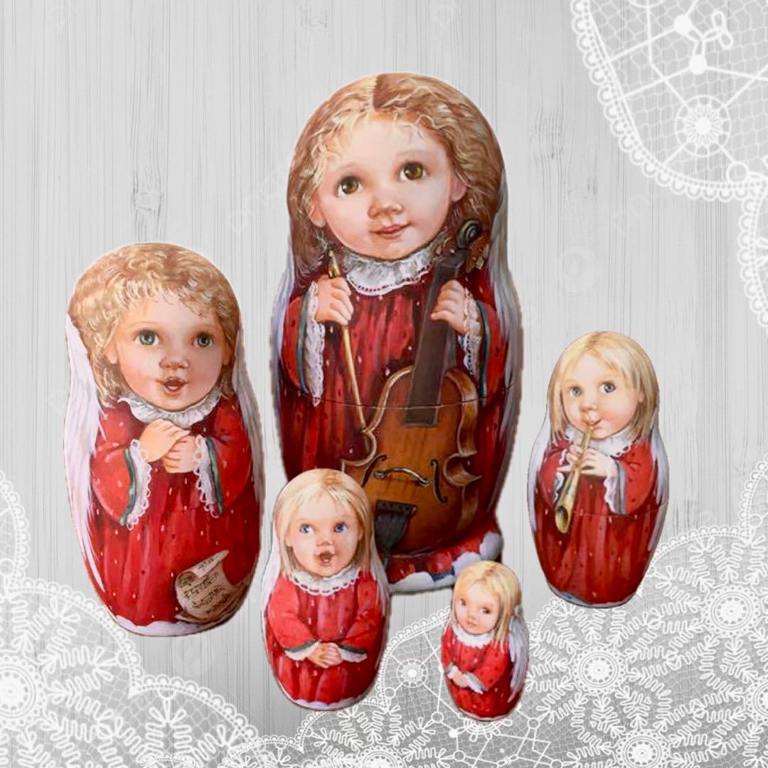 ロシア雑貨☆天使マトリョーシカ(5P)バルスコワ作 リダ工房