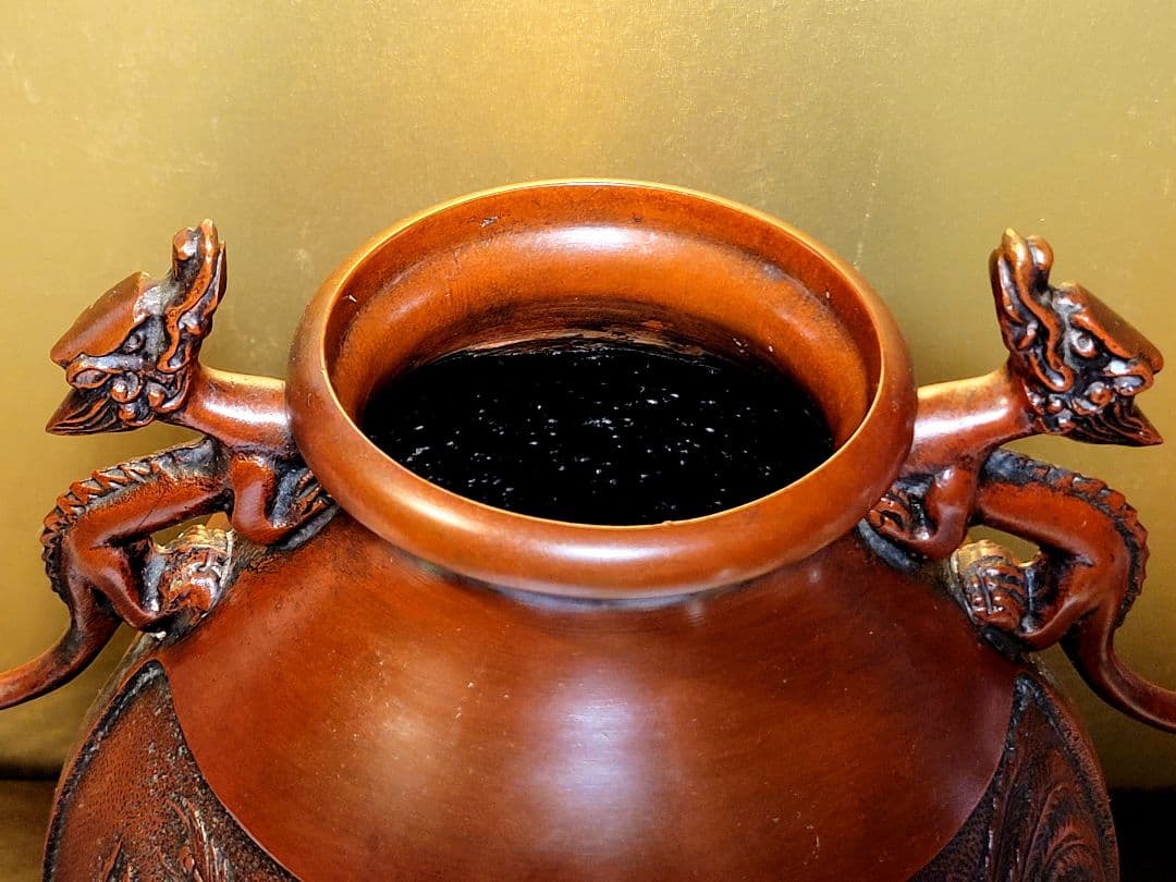 高岡銅器 花瓶 「竜耳間取 鳳凰」