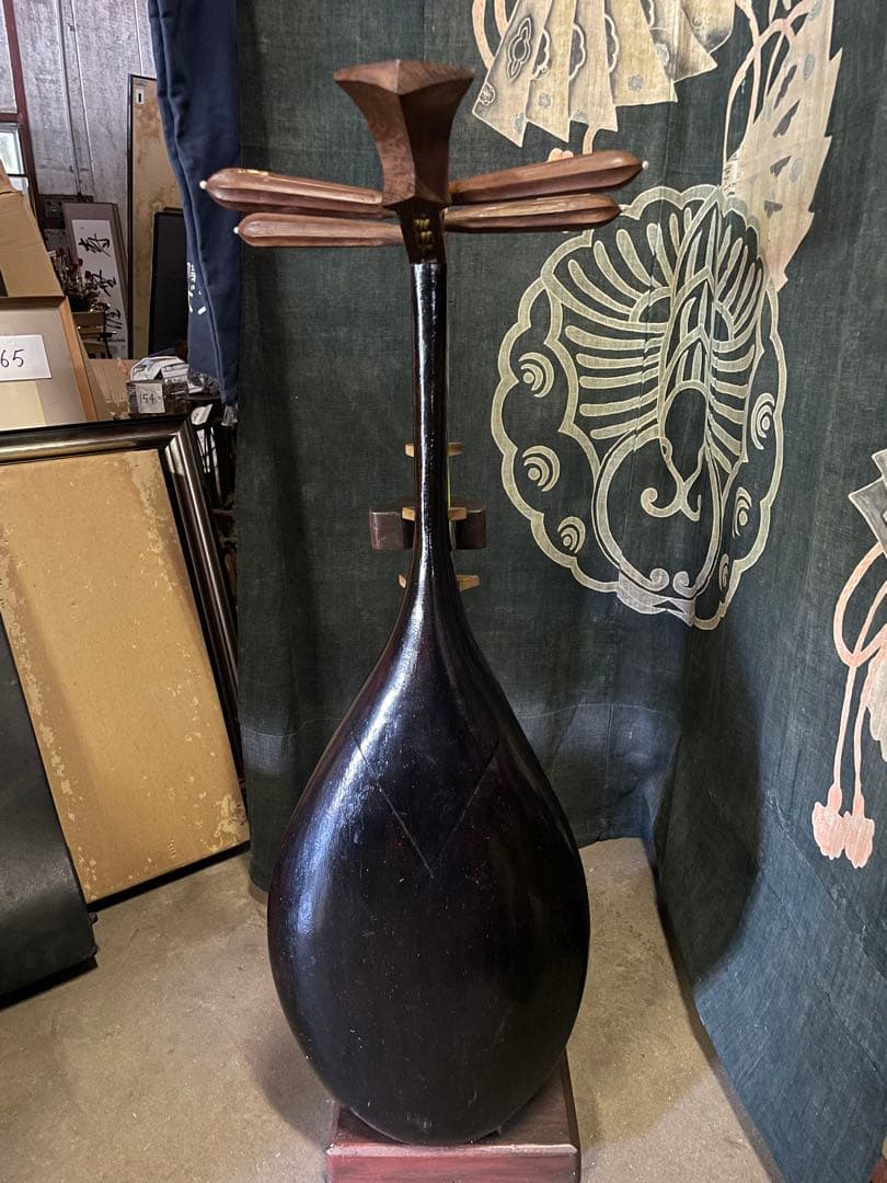 『半月細工・表桑製・四弦』薩摩 琵琶 袋付 撥付き　ヴィンテージ　びわ　楽器琵琶