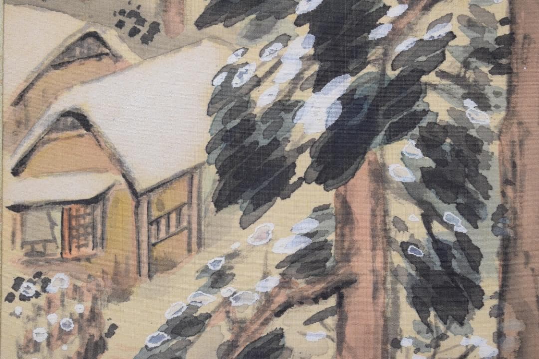 【真作】立野雪郷/雪渓帰漁図/雪景山水図/掛軸☆宝船☆Y-598　JM