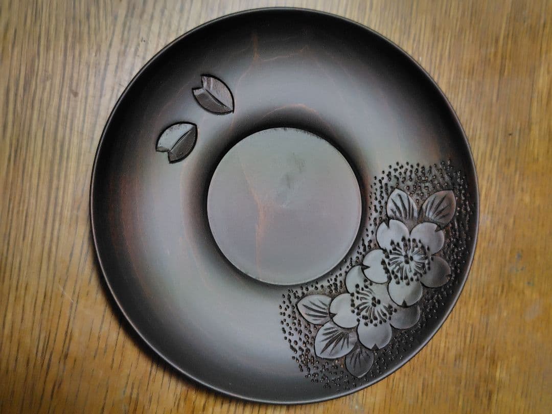 軽井沢彫一彫堂　小皿 5枚セット 花と葉の彫刻