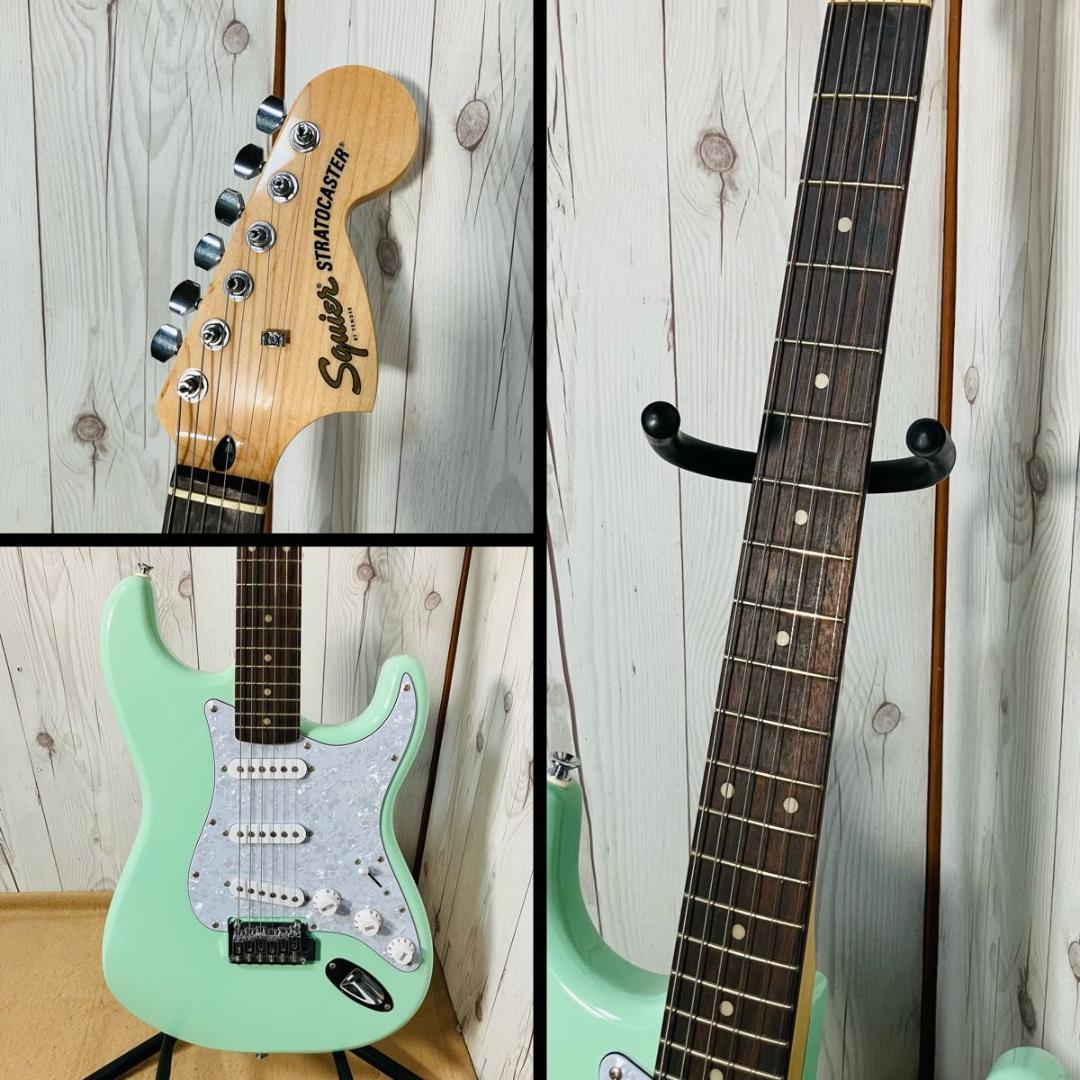 美品 Squier Fender エレキギター ストラトキャスター グリーン