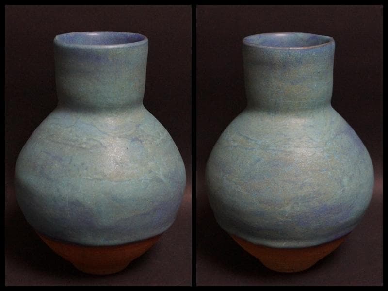 人間国宝 清水卯一造 青天釉 花瓶 壺 飾り壺 共箱/ 花器 茶道具