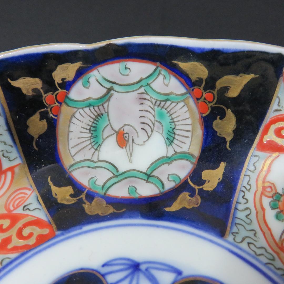 なます皿 古伊万里 5枚 色絵付 染付 江戸 松竹梅 梅と鶴 寶づくし 窯傷