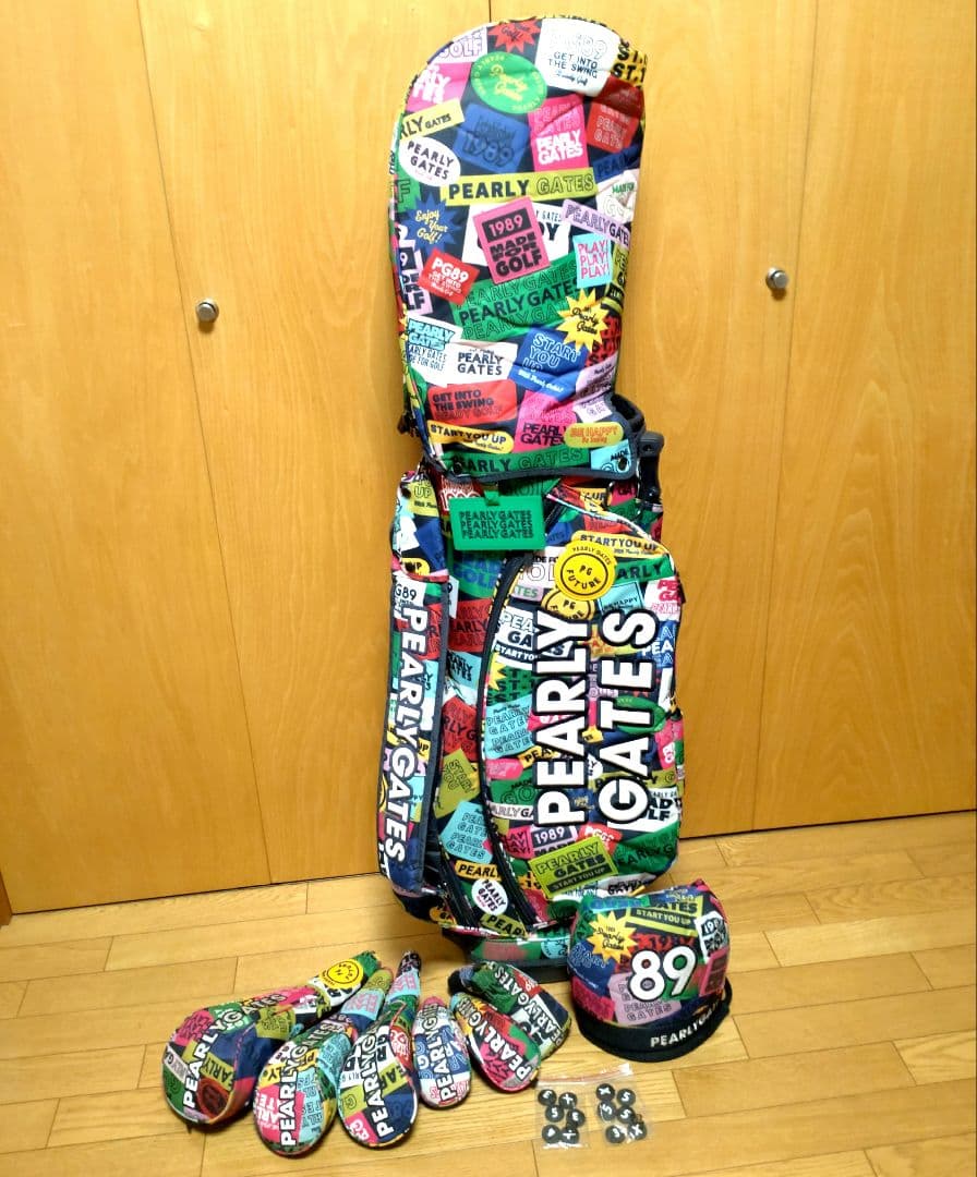 パーリーゲイツ カラフルワッペン キャディバッグ ヘッドカバー バッグ 11点