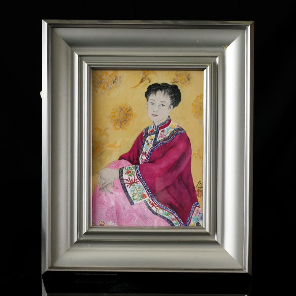 石坂恵子 油彩 直筆サイン 想い 女性の肖像画 日本画 共シール F4号 幻