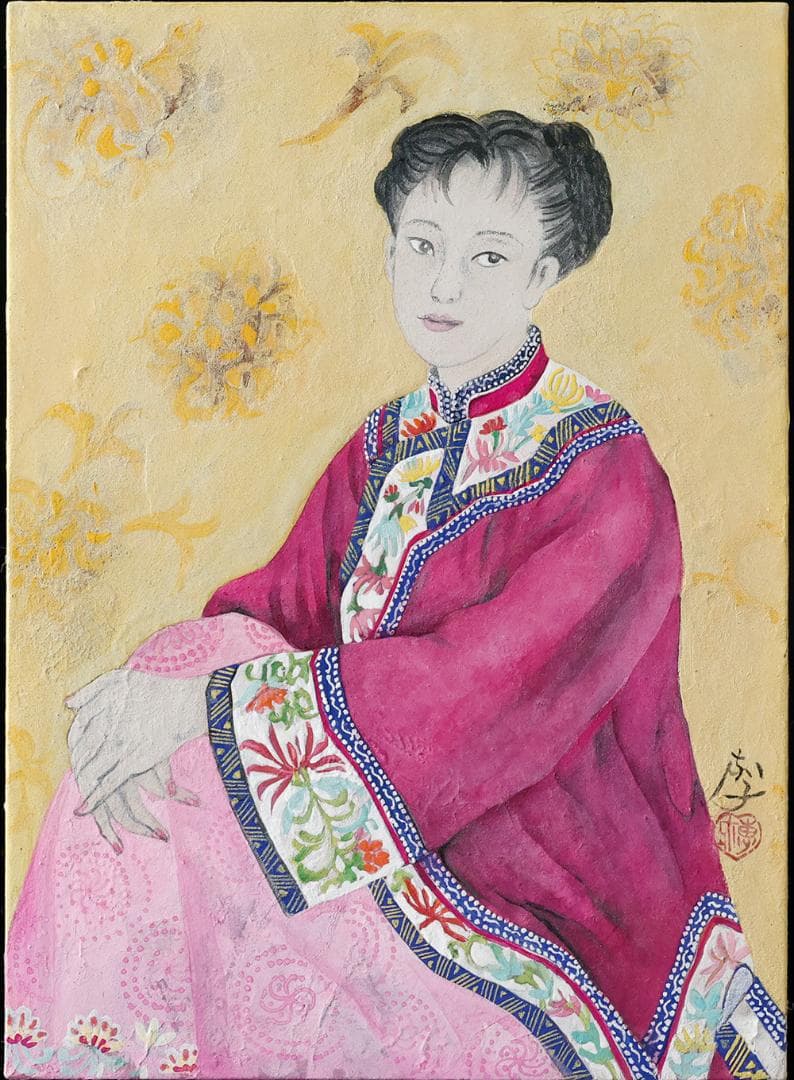 石坂恵子 油彩 直筆サイン 想い 女性の肖像画 日本画 共シール F4号 幻