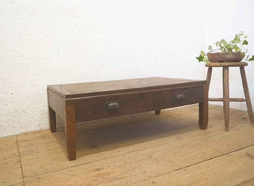 1085 アンティーク　文机　ローテーブル　抽斗　展示台　レトロ　大正ロマン