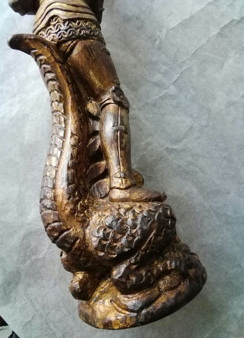 逸品　聖ジョージの竜退治　木彫金彩色聖人像　スペイン　19世紀　キリスト