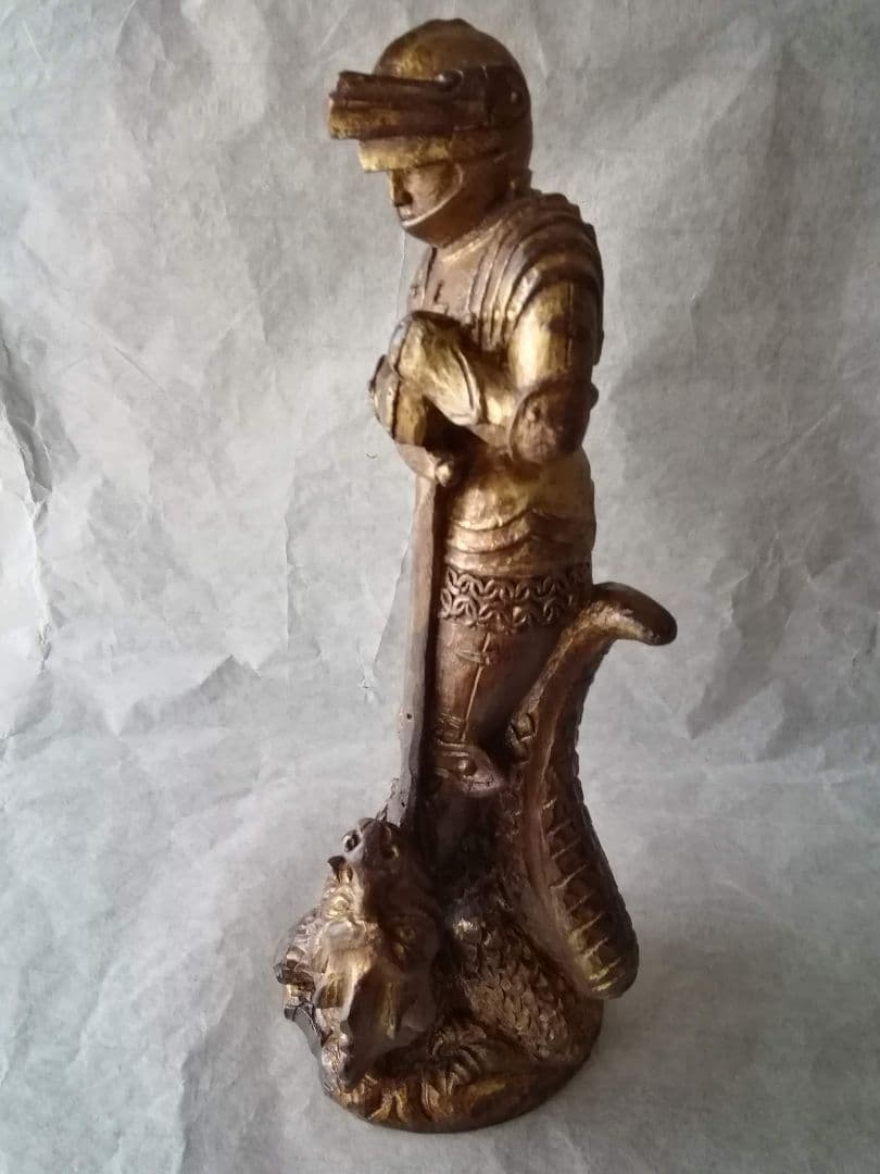 逸品　聖ジョージの竜退治　木彫金彩色聖人像　スペイン　19世紀　キリスト