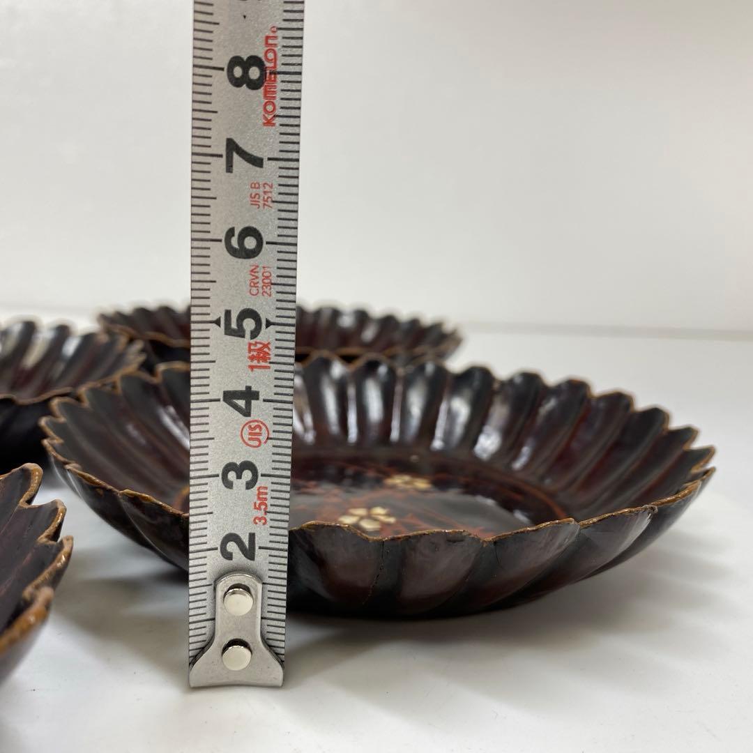 唐物　木製　螺鈿　菊割皿5客　幅約13.2㎝　トトウ　東さ7-1124☆2F