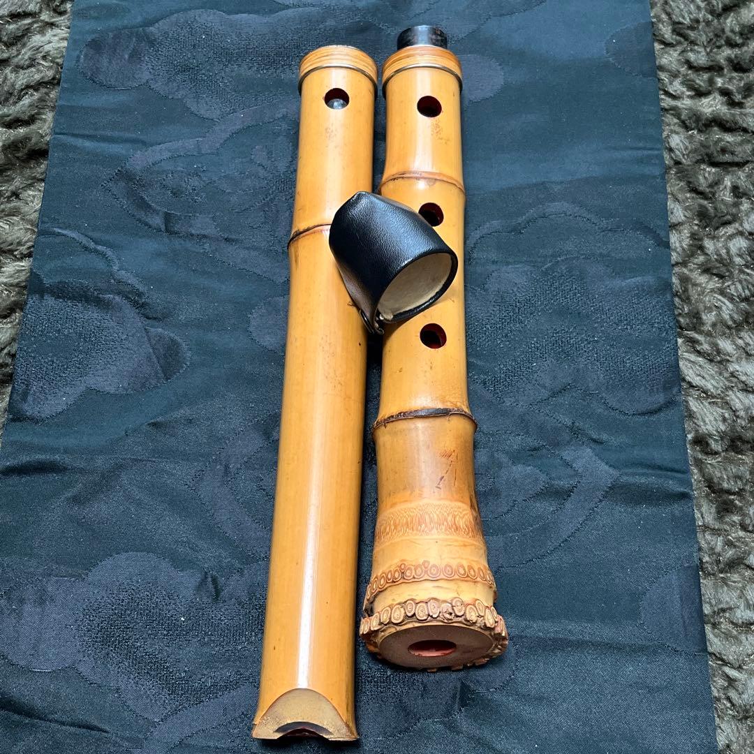 尺八 都山流 一尺九寸管 在銘 二印 籐巻き銀三線 【音出し確認済み】