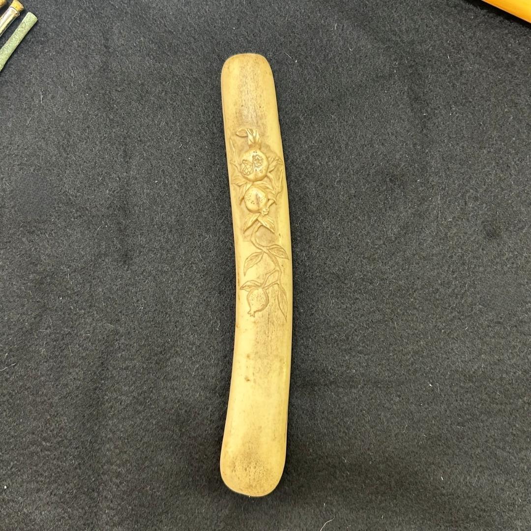 アンティーク 煙管 キセルセット 骨彫刻 革ケース 真鍮製 レトロ 喫煙具