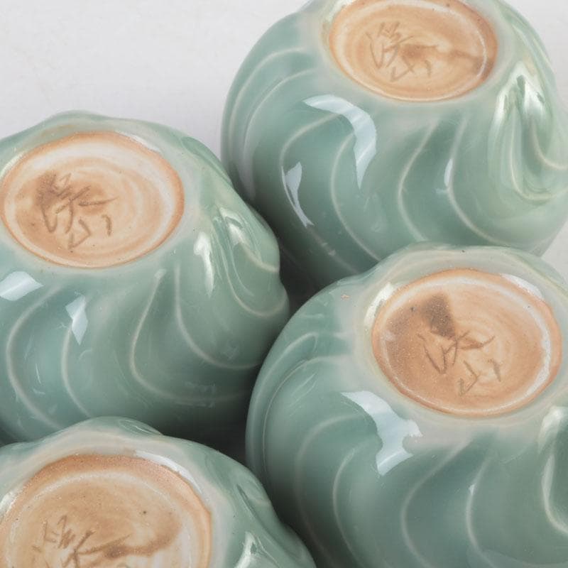 和食器　茶懐石　京焼　加藤渓山作　砧青磁　捻小附　五客　共箱　V　9314