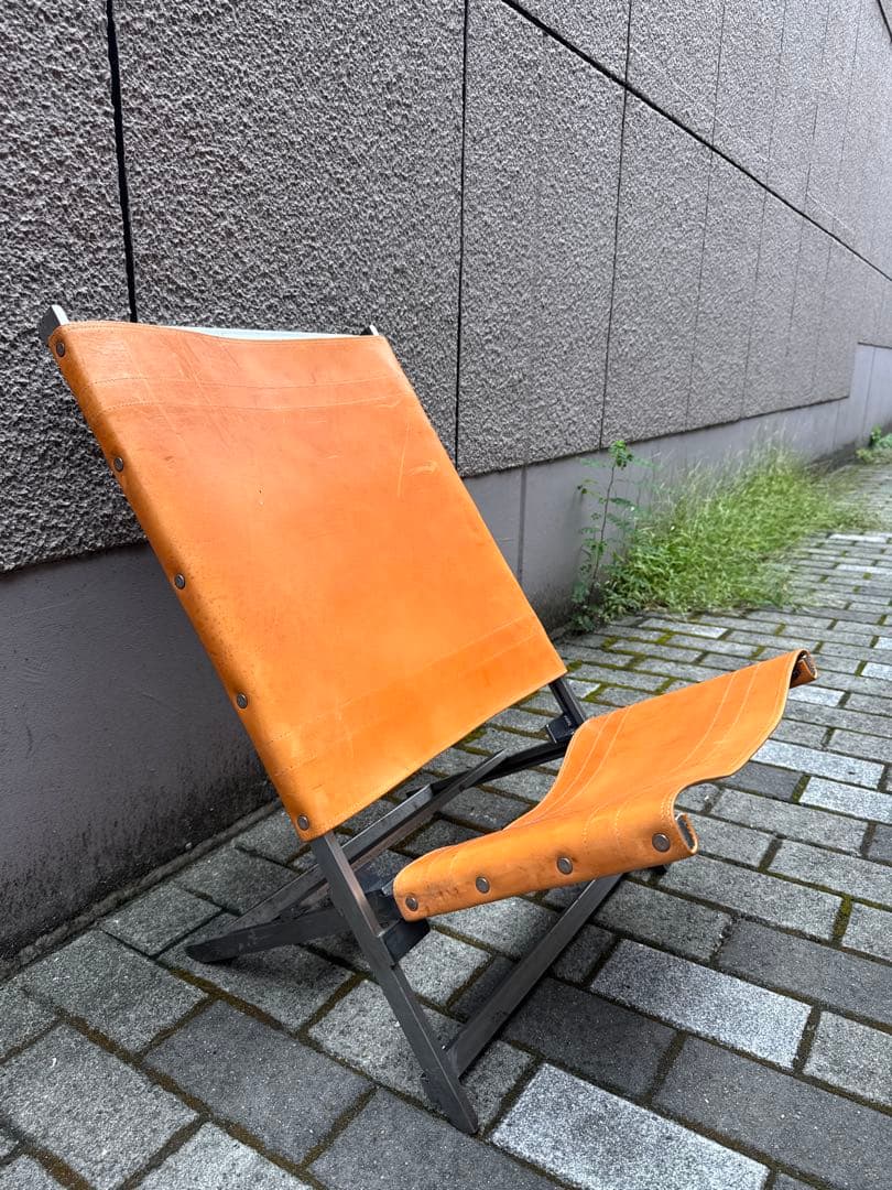 オレンジレザー折りたたみアウトドアチェア