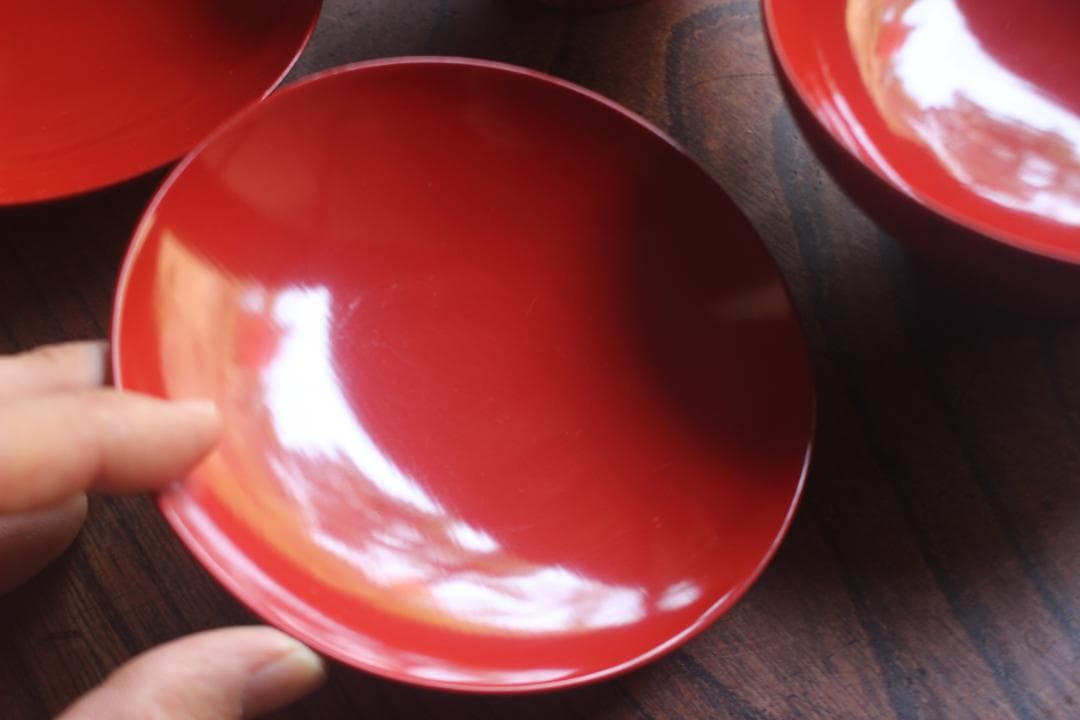 デッドストック！上質朱漆に極上沈黒桜文の映えるお椀2点（検輪島塗懐石椀雑煮椀