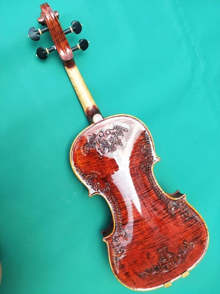駒付き！ ハイグレード手彫りのバイオリン4/4 木製赤ワインバイオリンプロの楽器