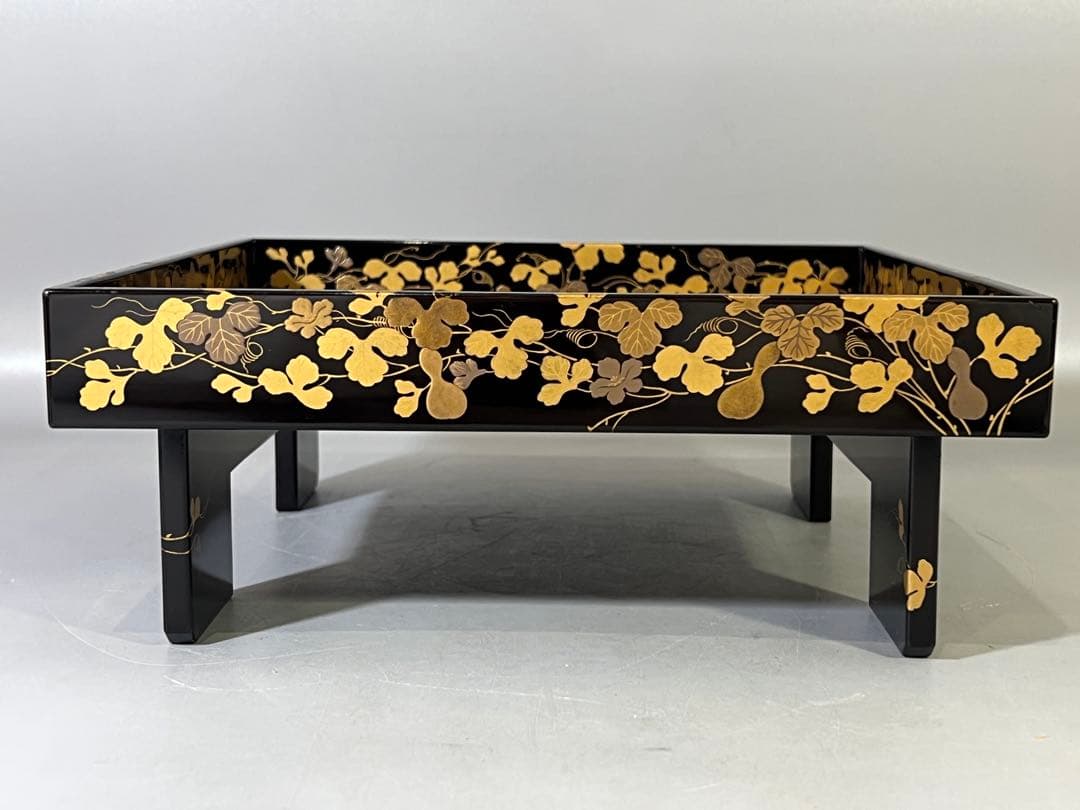 DT731 瓢箪纏蒔絵 四方盆 美品