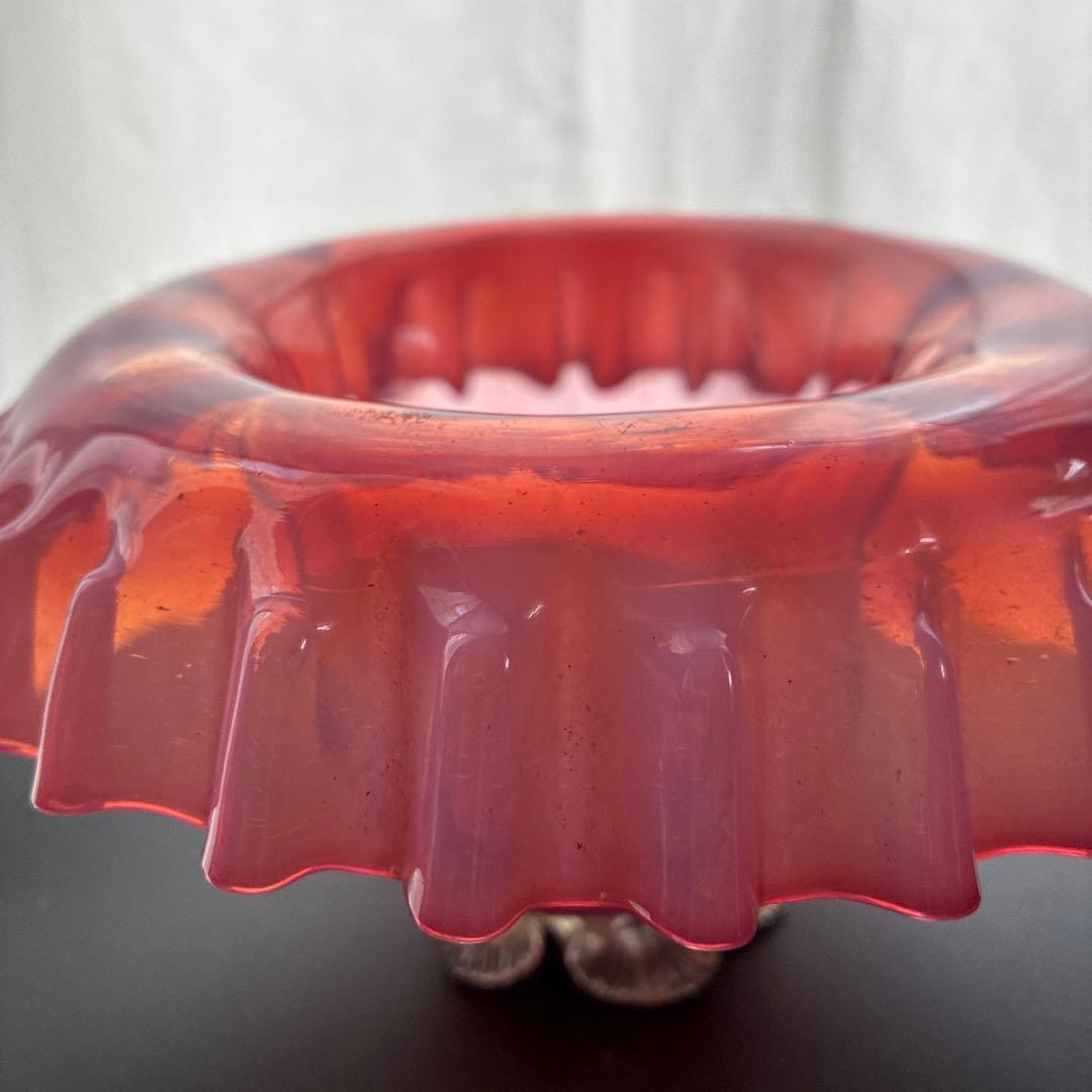 イギリス　レア品ヴィクトリアンアンティークウランバセリン　クランベリーコンポート