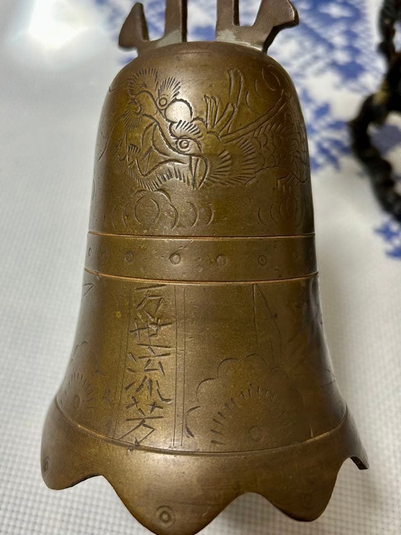 アンティーク　銅製龍図の鐘　音色綺麗　総重742g