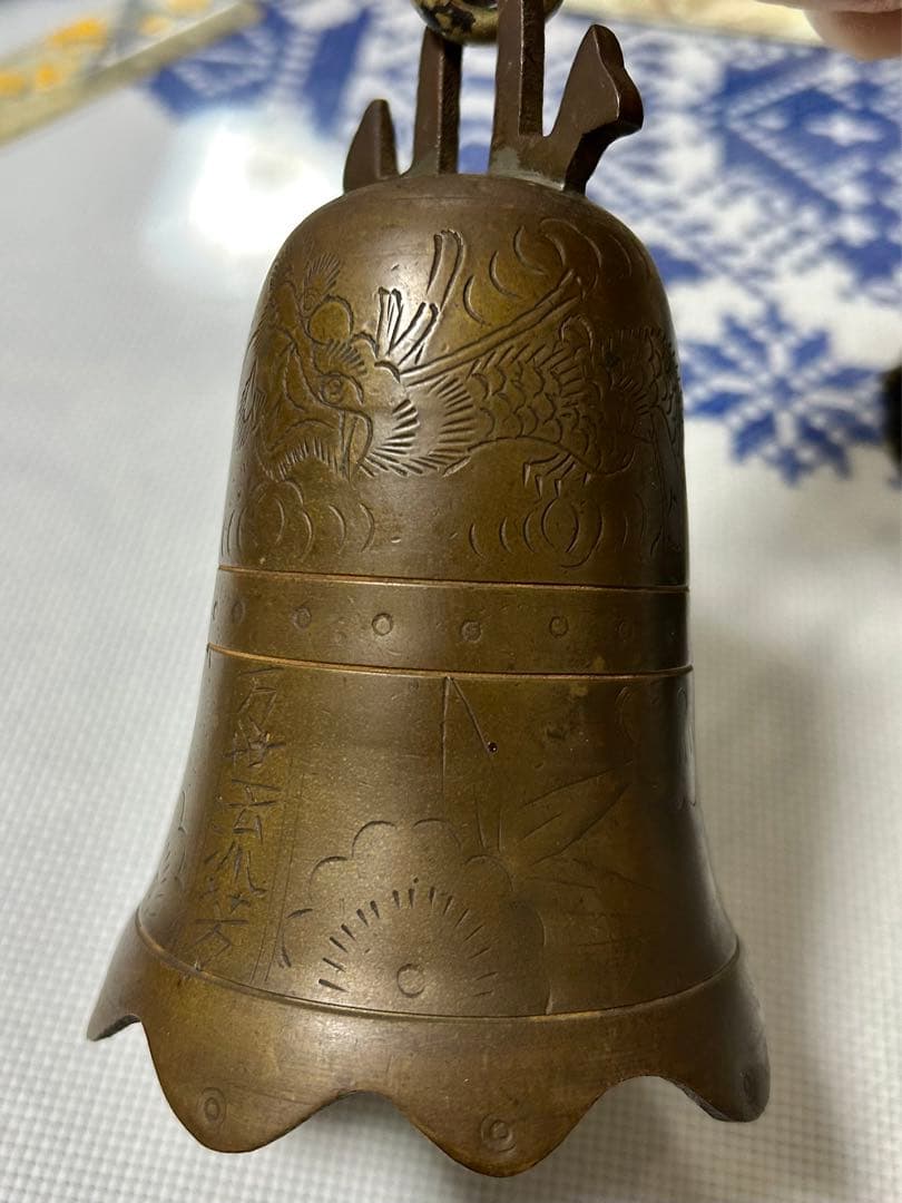 アンティーク　銅製龍図の鐘　音色綺麗　総重742g