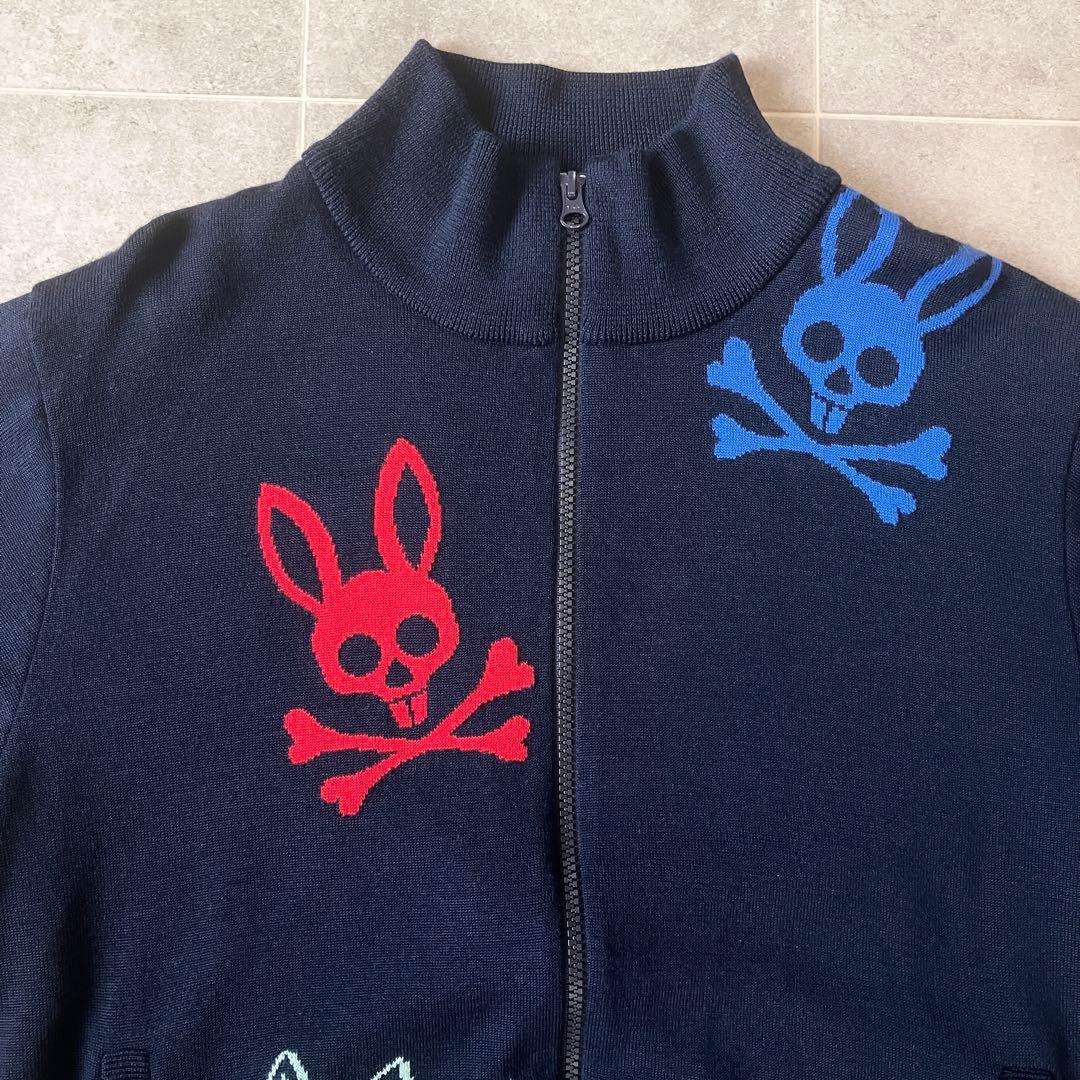 サイコバニー スカルバニー刺繍 ニットブルゾン ネイビー ジップアップ 蓄熱 L