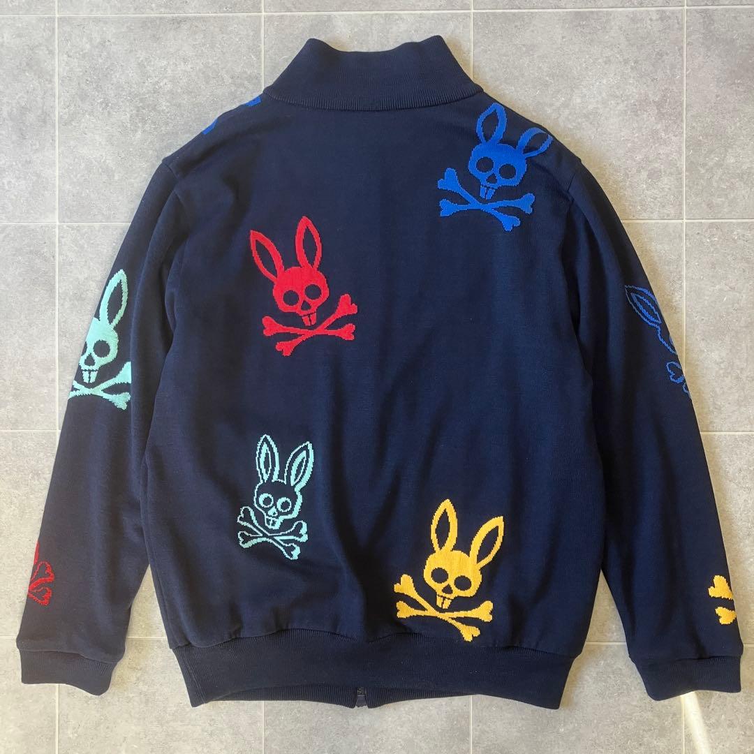 サイコバニー スカルバニー刺繍 ニットブルゾン ネイビー ジップアップ 蓄熱 L