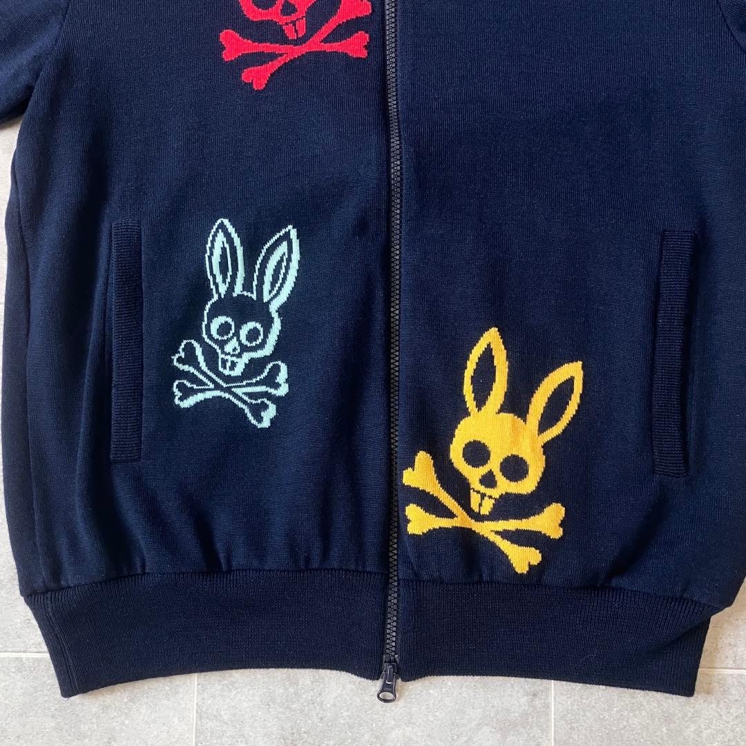 サイコバニー スカルバニー刺繍 ニットブルゾン ネイビー ジップアップ 蓄熱 L