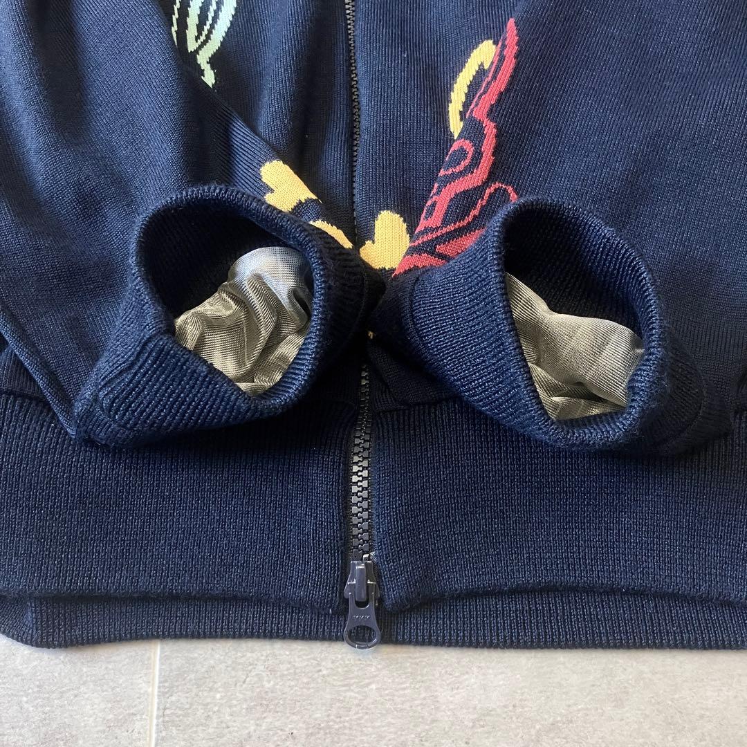 サイコバニー スカルバニー刺繍 ニットブルゾン ネイビー ジップアップ 蓄熱 L