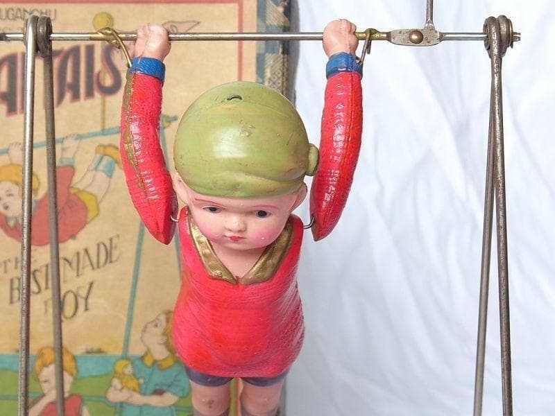 鉄棒運動 戦前製 セルロイド ゼンマイ おもちゃ 箱入り 昭和レトロ 日本製