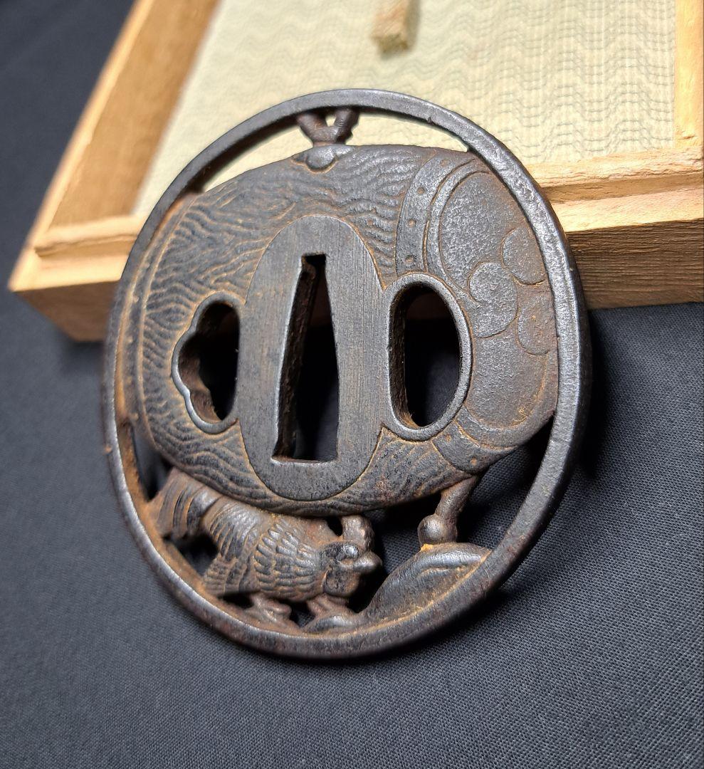 鉄地諫鼓鳥(かんこどり)雷太鼓透かし鍔 武州住政方 鐔 日本刀 刀 刀装具