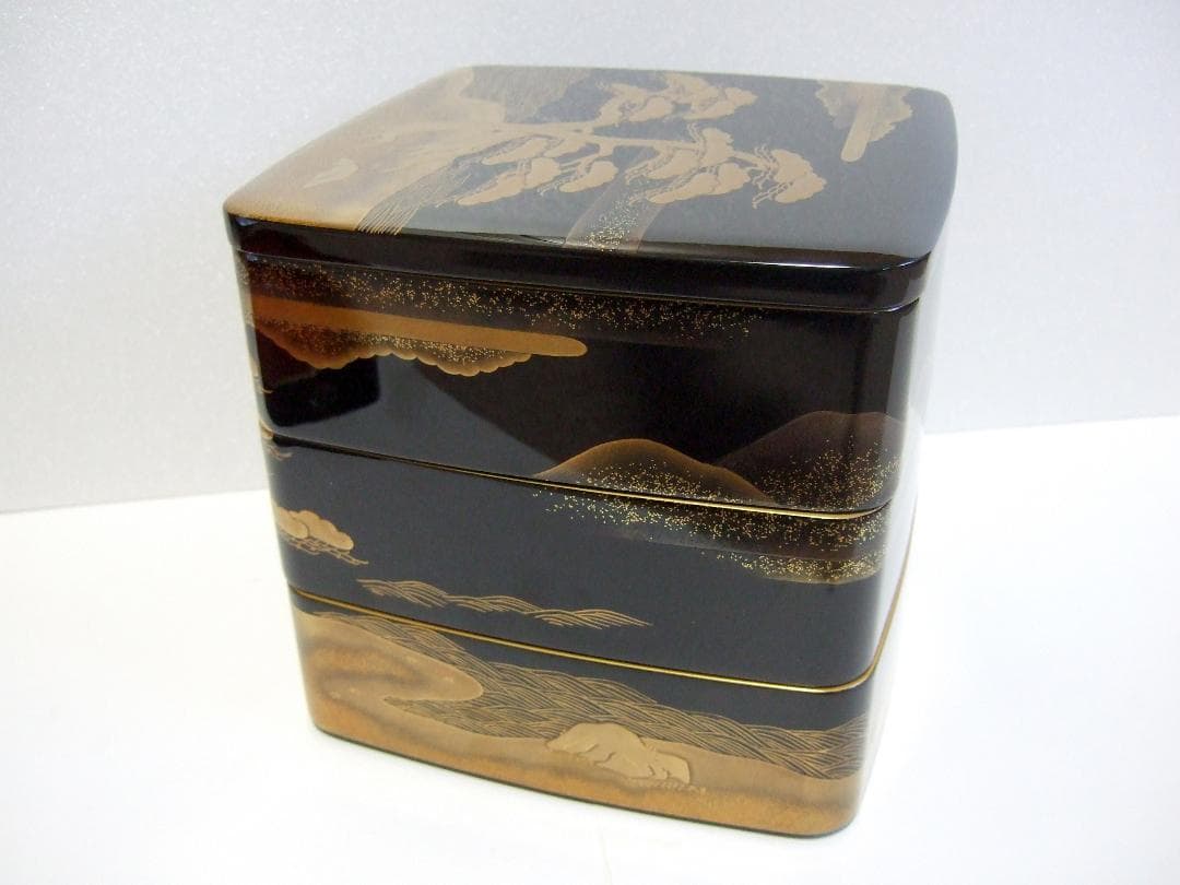 【未使用】輪島塗 池端漆香堂 わじま龍作 本金高蒔絵 三段重 重箱