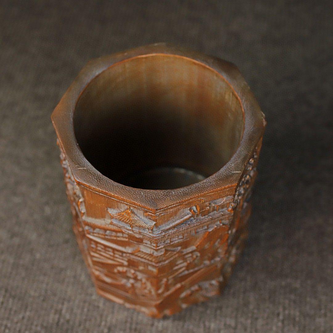 竹 彫刻 亭台楼閣筆箱 書道具 文房具 現代工芸品 美術品 置物