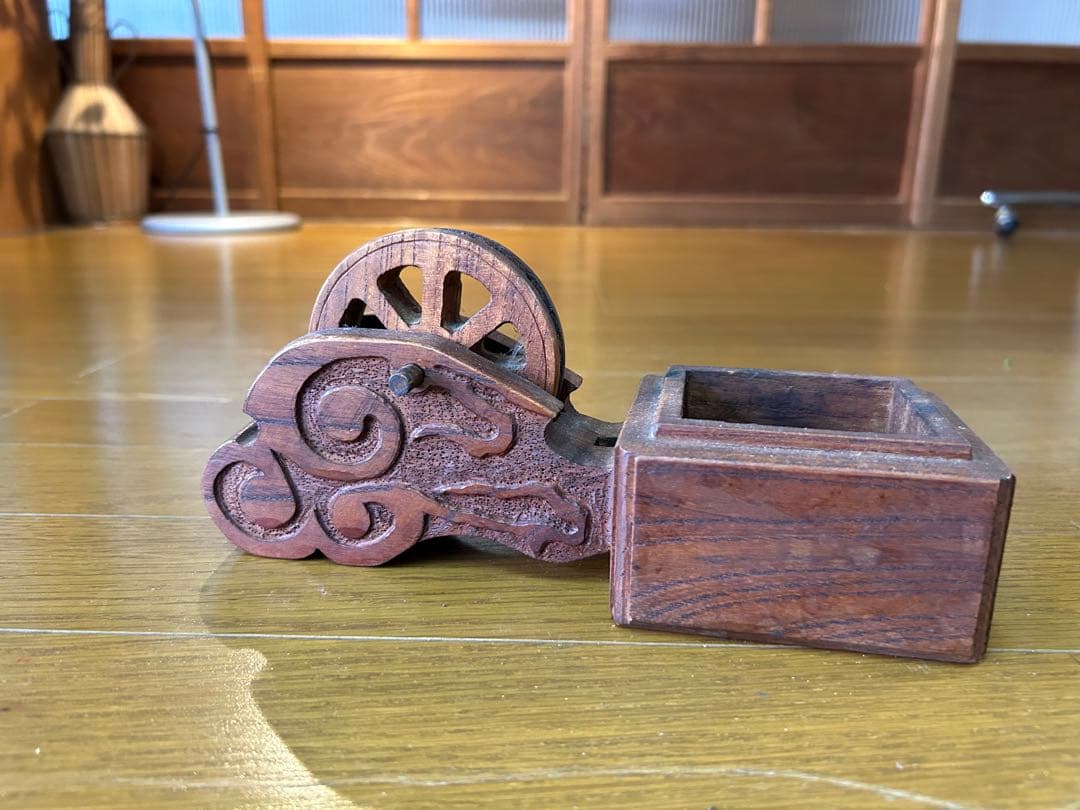 墨壺 大工道具 アンティーク 木製小物入れ 雲模様 レトロ インテリア 花器