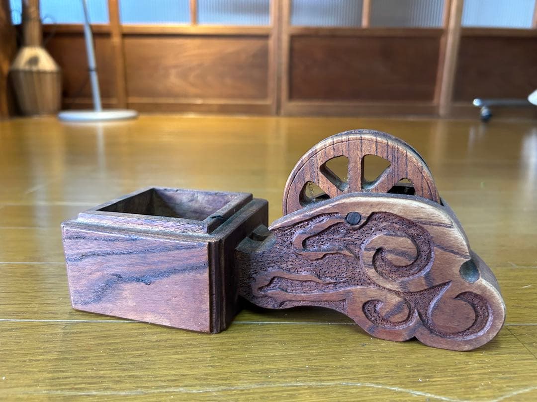 墨壺 大工道具 アンティーク 木製小物入れ 雲模様 レトロ インテリア 花器