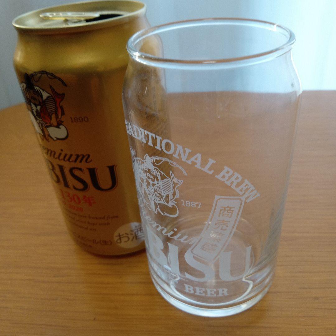 エビスビール誕生130年記念ラッキーエビス缶と缶ビールサイズのグラス