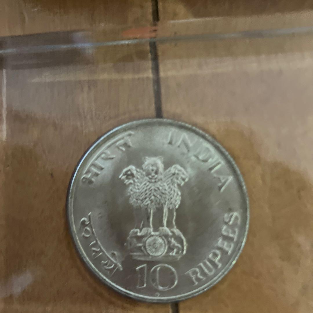 インド10ルピー銀貨　ガンジー　クリスタルペーパーウエイト