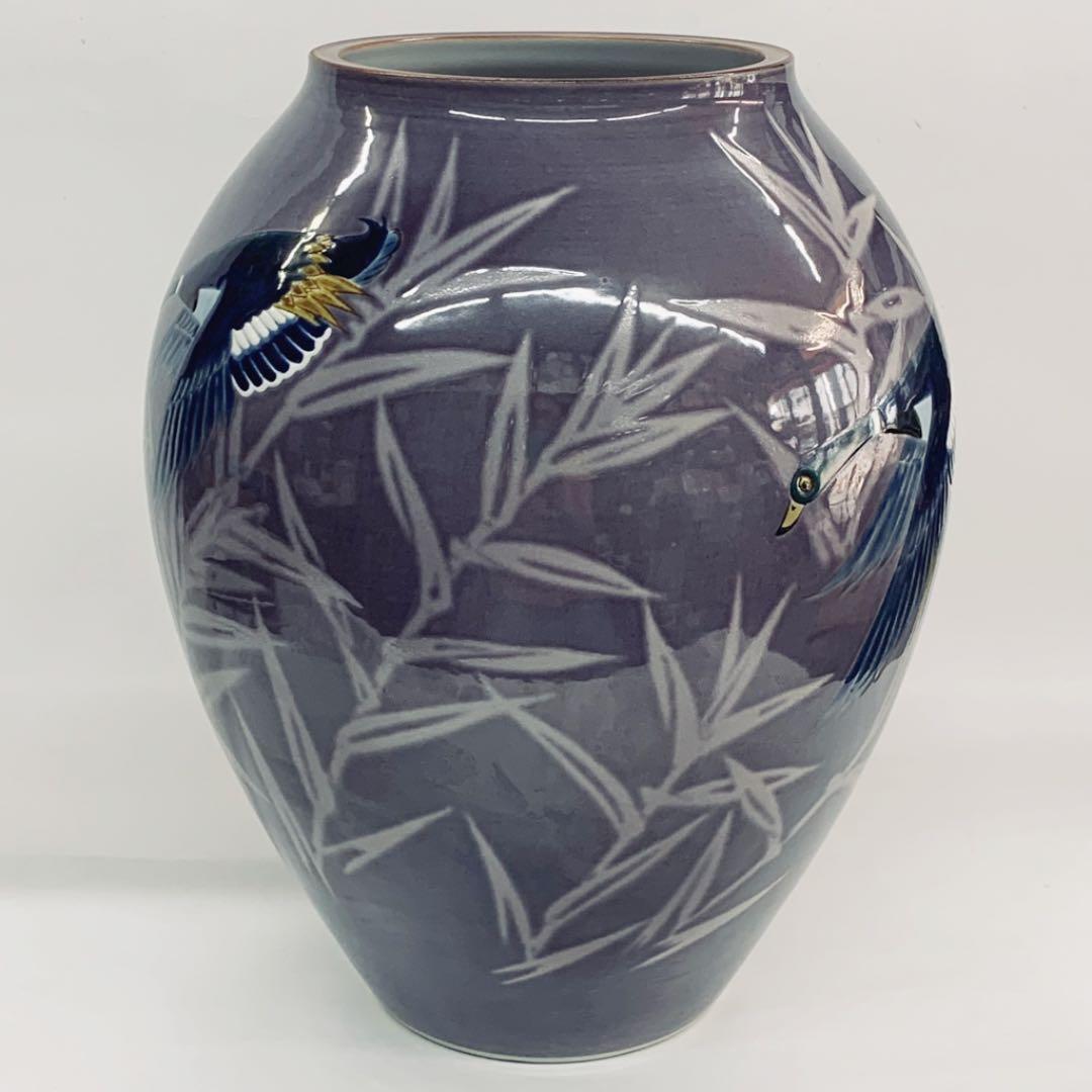 【花瓶18】九谷焼　鴨の図　8号　藤村正美　共箱