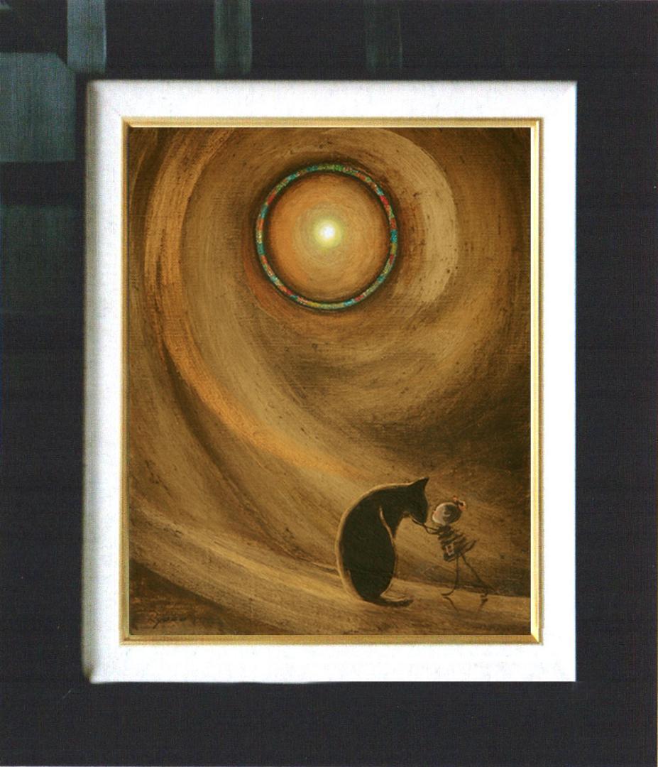 油絵 菅家令子絵 絵画インテリア額付(銀) F3-072819 祈り子犬猫女の子