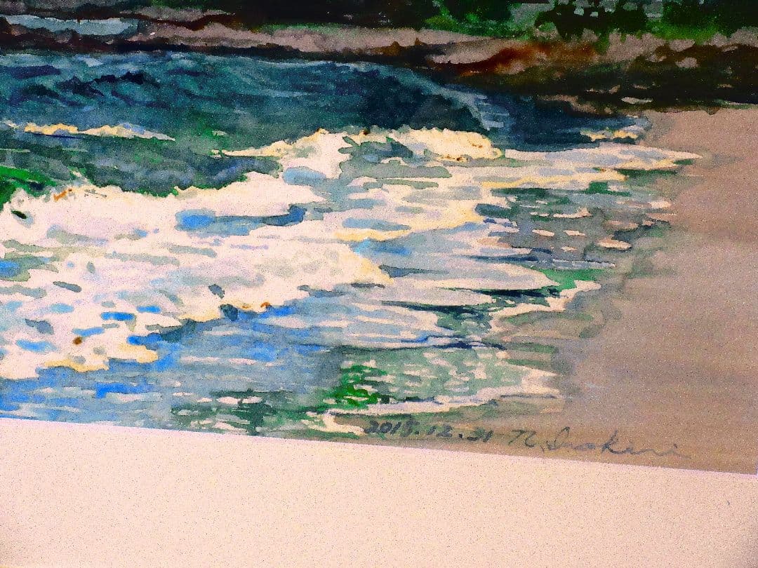 観音崎海岸水彩画 木製フレーム付き