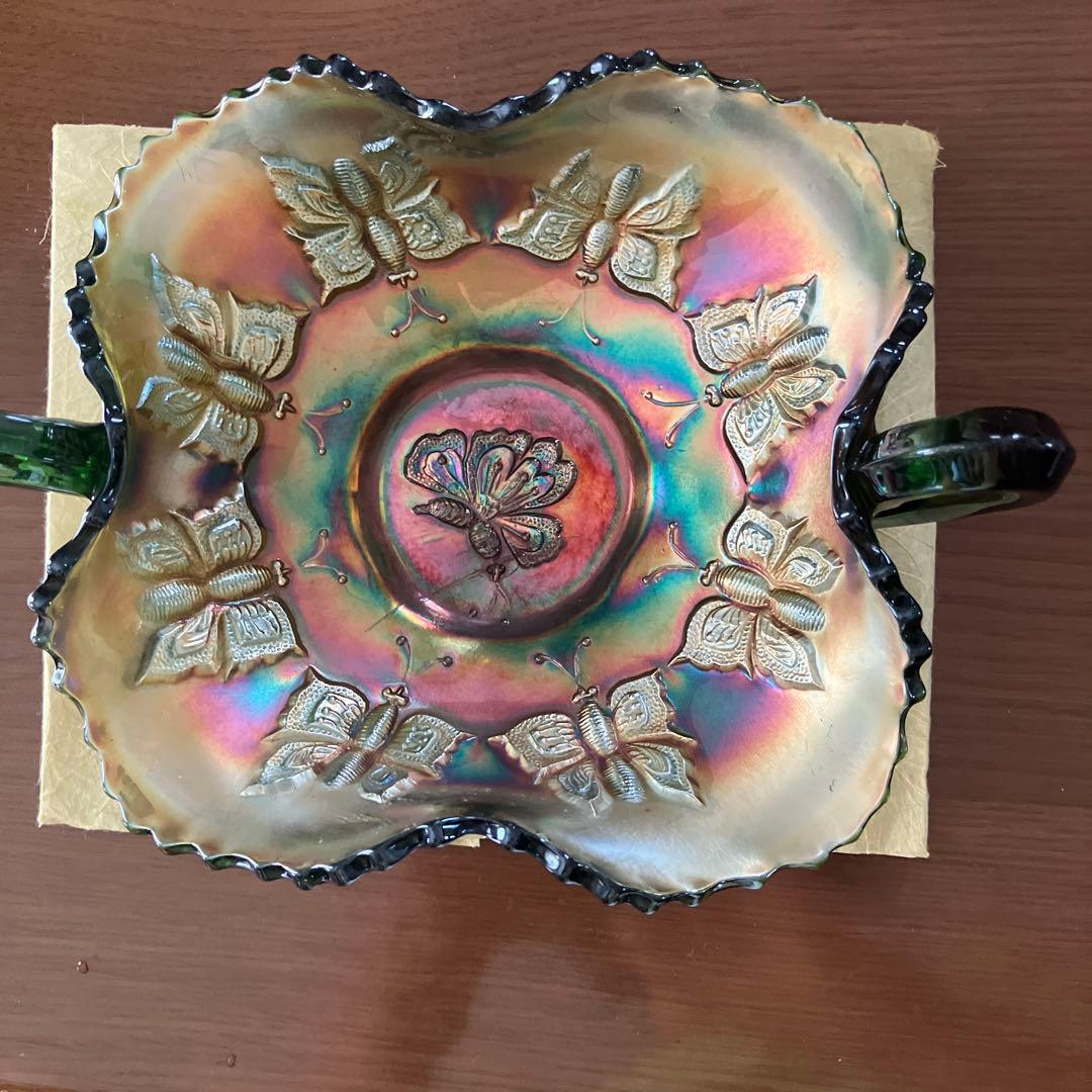 フェントン　カーニバルガラスのボンボンボウル　Butterfly アンティーク