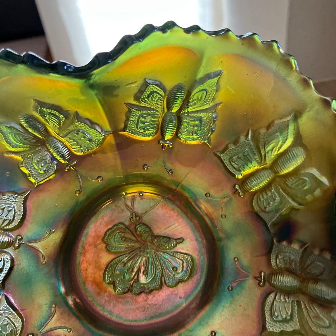 フェントン　カーニバルガラスのボンボンボウル　Butterfly アンティーク