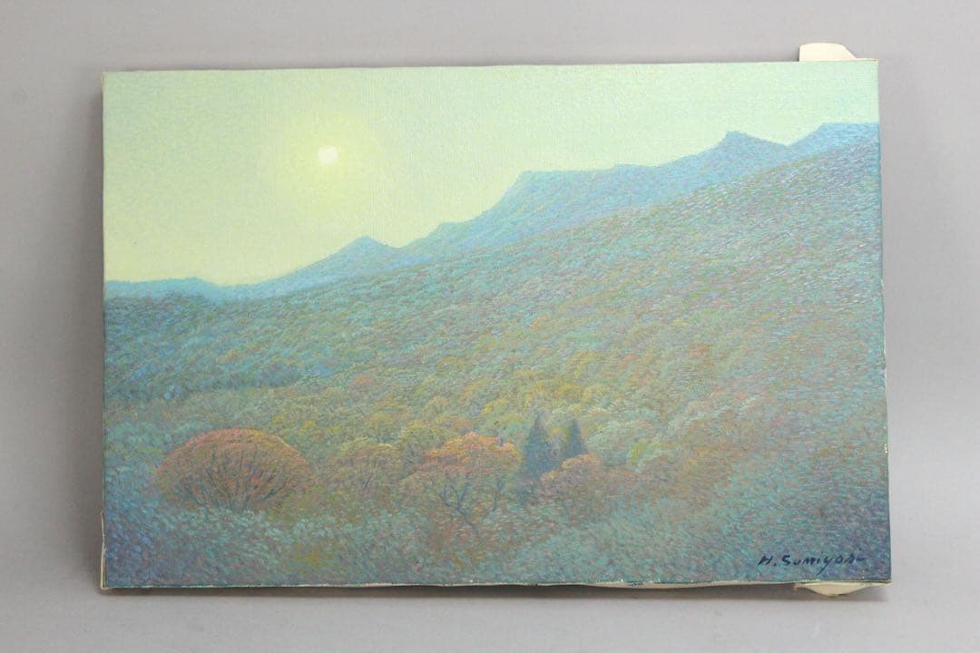 No4425 額装　住吉久志「紅葉の寒霞渓」油彩画　P6号　畳箱付　送料無料