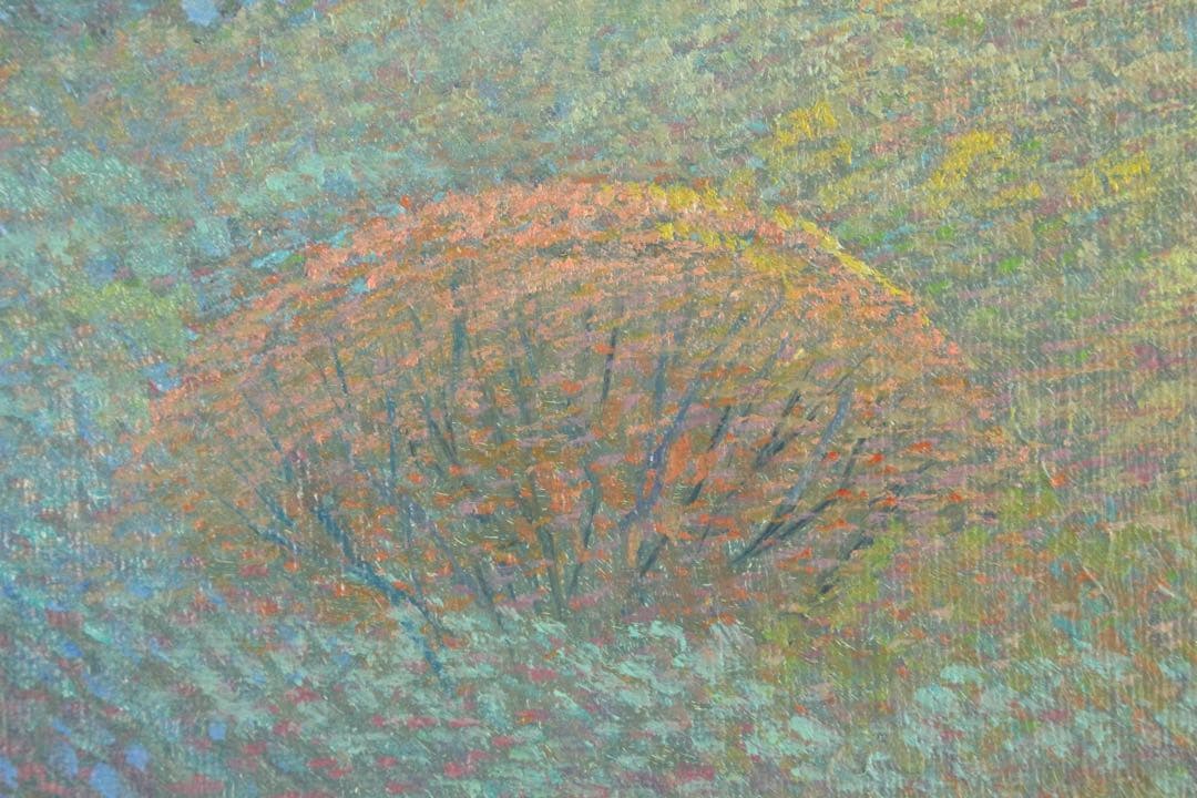 No4425 額装　住吉久志「紅葉の寒霞渓」油彩画　P6号　畳箱付　送料無料