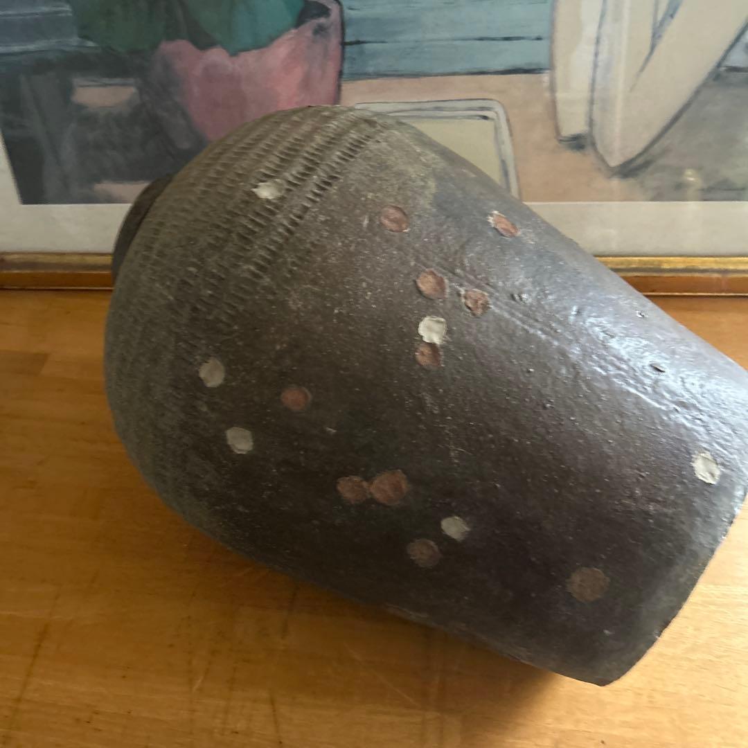 神楽焼　大壺　骨董品　ブロンズ色陶器の大きめの壺