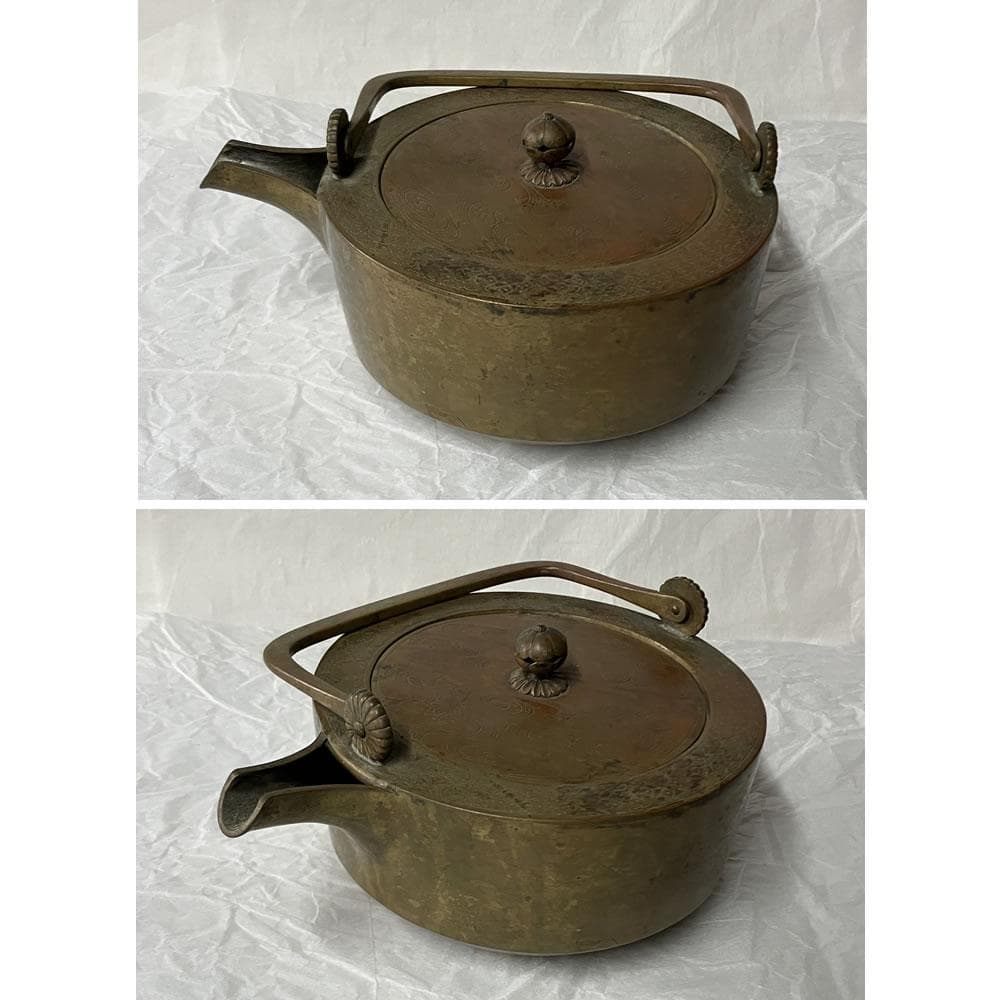 w169 銅製 銚子 菊水文 七宝繋ぎ 七宝文 流水文 菊水彫 菊細工 細密細工