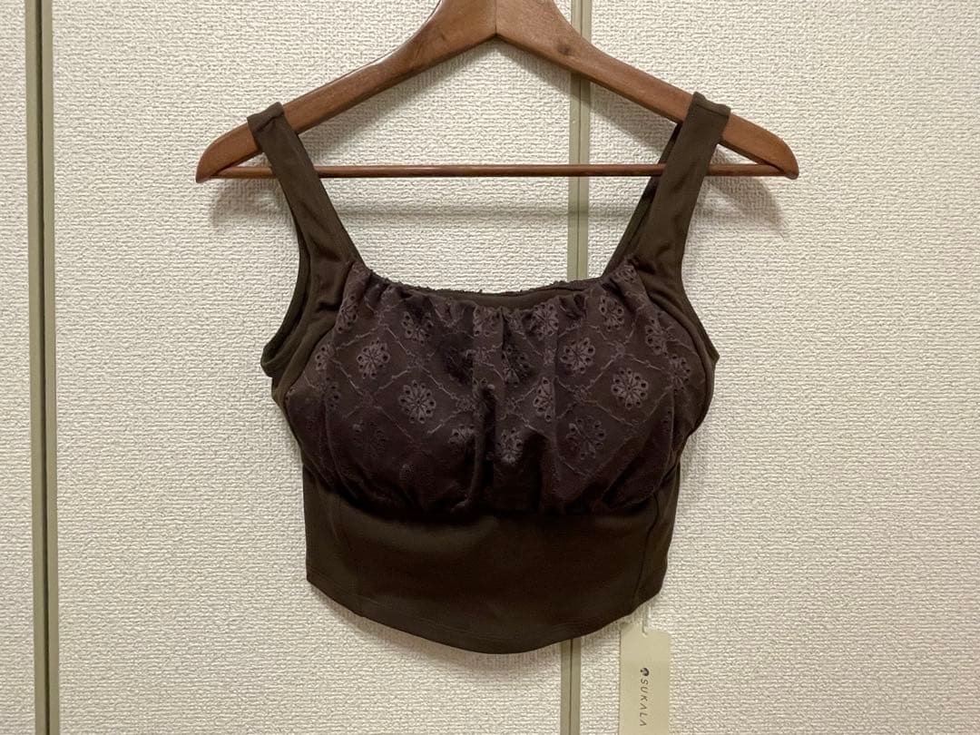SUKALA カップ付き　フラワーレースブラトップ Mサイズ　ブラウン