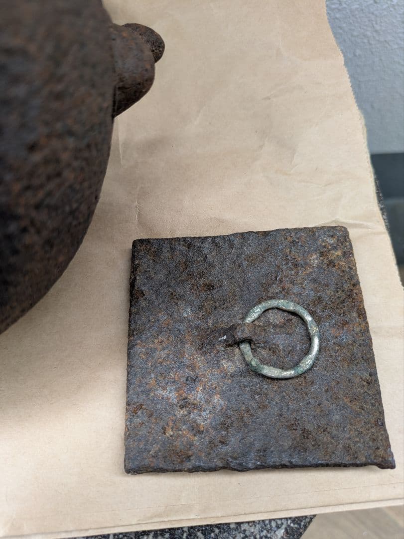 時代物　鉄瓶　四角蓋　円環摘み　検）龍文堂　金龍堂　亀文堂　鉄瓶　茶道具